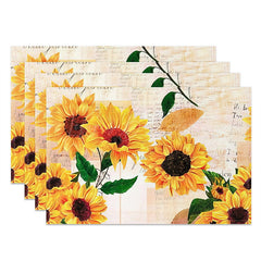 Lofaris Sunflowers Leaves Vintage Dining Set Of 4 Placemats