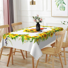 Lofaris Sunflowers Red Cart White Tablecloth For Kitchen Decor