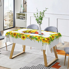 Lofaris Sunflowers Red Cart White Tablecloth For Kitchen Decor