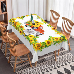 Lofaris Sunflowers Red Cart White Tablecloth For Kitchen Decor