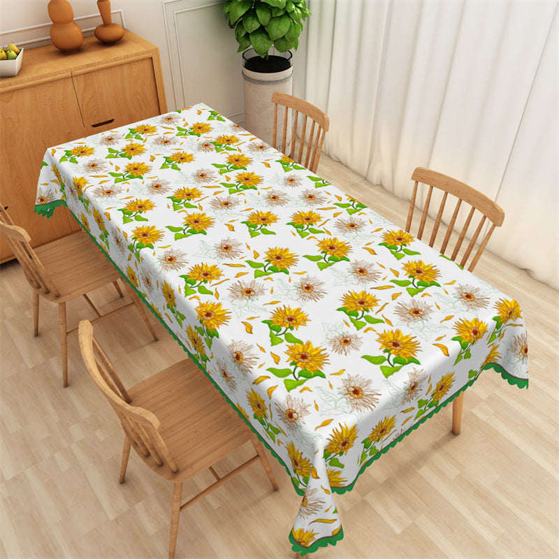 Lofaris Sunflowers Step And Repeat White Green Tablecloth