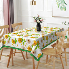 Lofaris Sunflowers Step And Repeat White Green Tablecloth