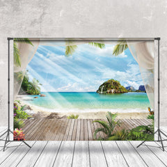 Lofaris Sunlight Blue Sky Trees Beach Summer Photo Backdrop