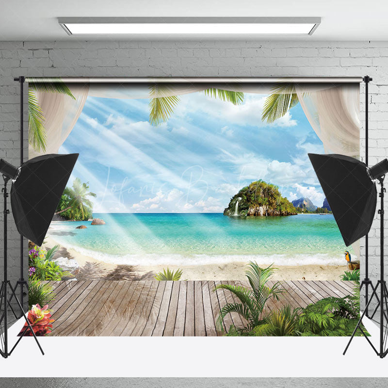 Lofaris Sunlight Blue Sky Trees Beach Summer Photo Backdrop