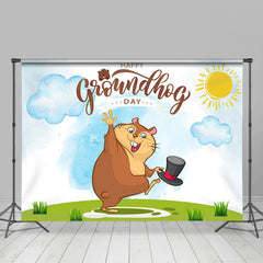 Lofaris Sunny Grass Cartoon Happy Groundhog Day Backdrop