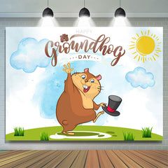 Lofaris Sunny Grass Cartoon Happy Groundhog Day Backdrop