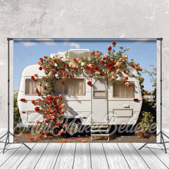 Lofaris Sunny Sky Floral White RV Photo Spring Backdrop