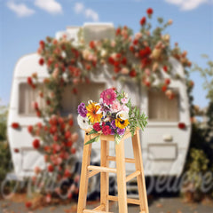 Lofaris Sunny Sky Floral White RV Photo Spring Backdrop