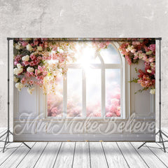 Lofaris Sunny White Pink Flowers Door And Window Backdrop