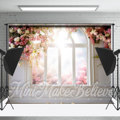 Lofaris Sunny White Pink Flowers Door And Window Backdrop