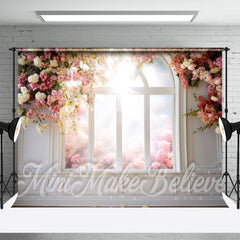 Lofaris Sunny White Pink Flowers Door And Window Backdrop