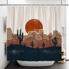 Lofaris Sunrise Cactus Painting Artistic Shower Curtain