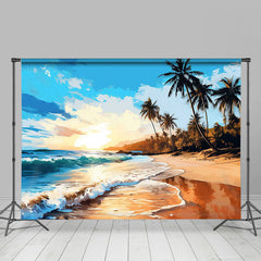 Lofaris Sunrise Sea Wave Beach Coconut Tree Dance Backdrop