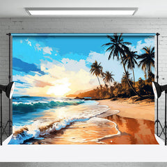 Lofaris Sunrise Sea Wave Beach Coconut Tree Dance Backdrop