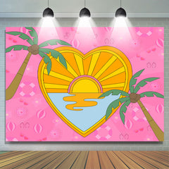 Lofaris Sunset Coconut Palm Pink Girls Doll Party Backdrop