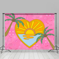 Lofaris Sunset Coconut Palm Pink Girls Doll Party Backdrop