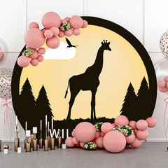 Lofaris Sunset Forest Giraffe Bird Silhouette Round Backdrop