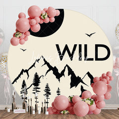 Lofaris Sunset Forst Mountain Wolf Round Birthday Backdrop