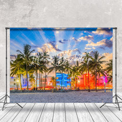 Lofaris Sunset Neon Light Town Palm Tree Summer Backdrop