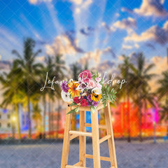 Lofaris Sunset Neon Light Town Palm Tree Summer Backdrop