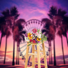 Lofaris Sunset Sky Beach Trees Ferris Wheel Photo Backdrop