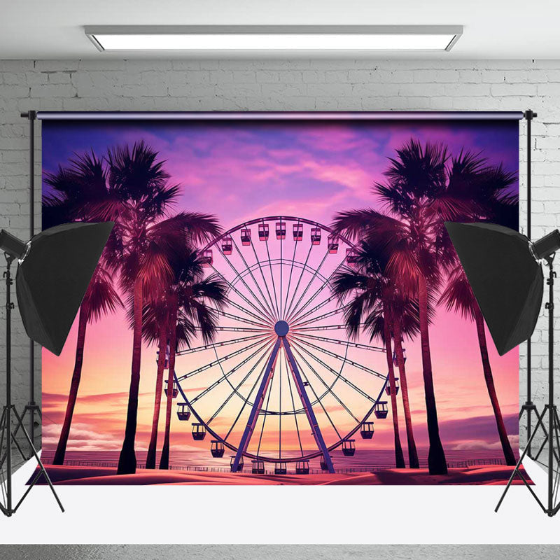 Lofaris Sunset Sky Beach Trees Ferris Wheel Photo Backdrop