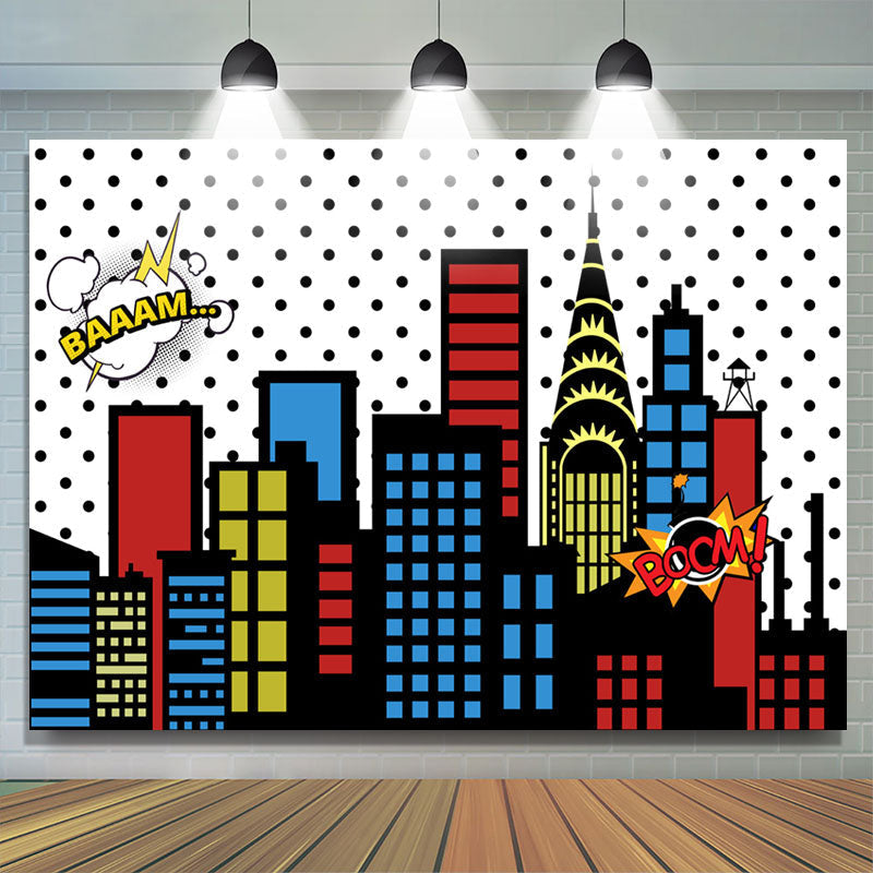 Lofaris Super City Skyline Buildings Children Birthday Party Backdrops