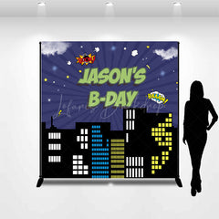 Lofaris Superhero City Night Custom Name Birthday Backdrop