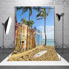 Lofaris Surfboard Fence Beach Blue Sky Summer Photo Backdrop