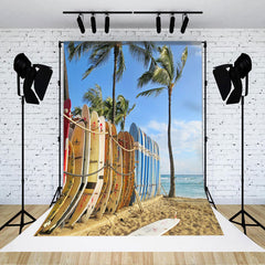 Lofaris Surfboard Fence Beach Blue Sky Summer Photo Backdrop