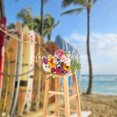 Lofaris Surfboard Fence Beach Blue Sky Summer Photo Backdrop