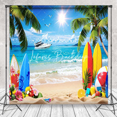 Lofaris Surfboard Palm Trees Ship Sandy Floral Summer Backdrop