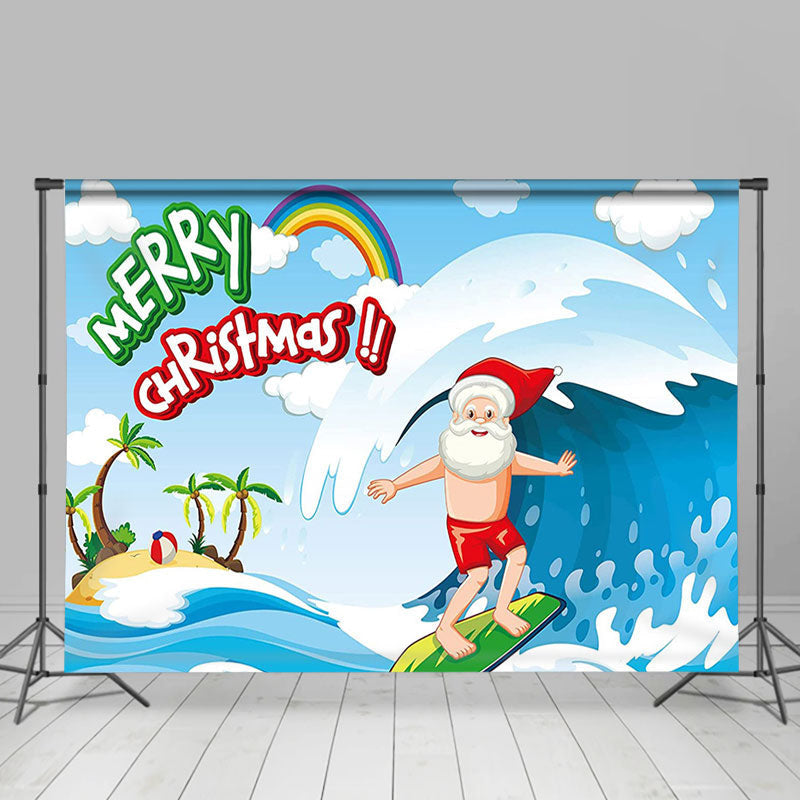 Lofaris Surfing Santa Tropical Beach Xmas In July Backdrop