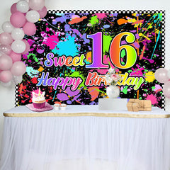 Lofaris Sweet 16 Colourful Graffiti Happy Birthday Backdrop