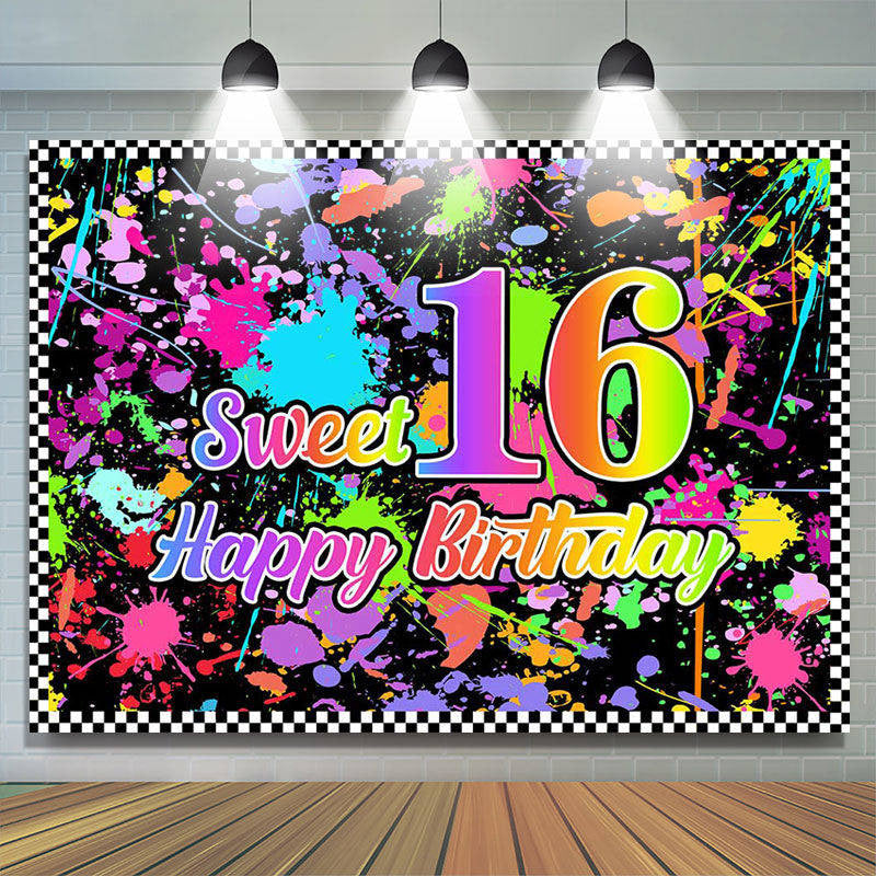 Lofaris Sweet 16 Colourful Graffiti Happy Birthday Backdrop