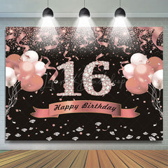 Lofaris Sweet 16 Pink Black Glitter Balloon Birthday Backdrop