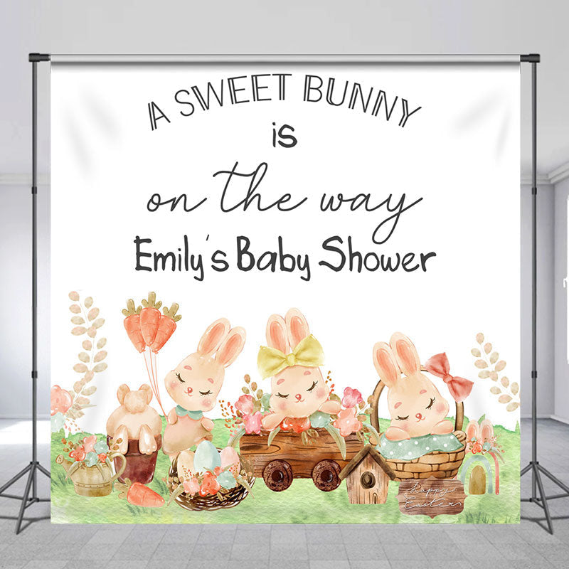 Lofaris Sweet Bunny Easter Custom Name Baby Shower Backdrop