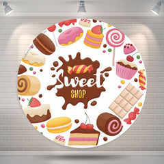 Lofaris Sweet Candy Shop Cakes White Round Backdrop Cover