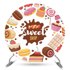 Lofaris Sweet Candy Shop Cakes White Round Backdrop Cover