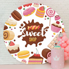 Lofaris Sweet Candy Shop Cakes White Round Backdrop Cover