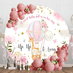 Lofaris Sweet Girl Animals Floral Round Baby Shower Backdrop