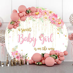 Lofaris Sweet Girl Pink Floral Round Baby Shower Backdrop