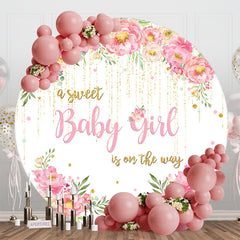 Lofaris Sweet Girl Pink Floral Round Baby Shower Backdrop