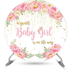 Lofaris Sweet Girl Pink Floral Round Baby Shower Backdrop