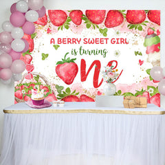 Lofaris Sweet Girl Turning One Strawberry Birthday Backdrop