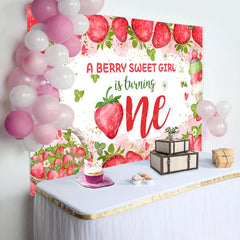 Lofaris Sweet Girl Turning One Strawberry Birthday Backdrop