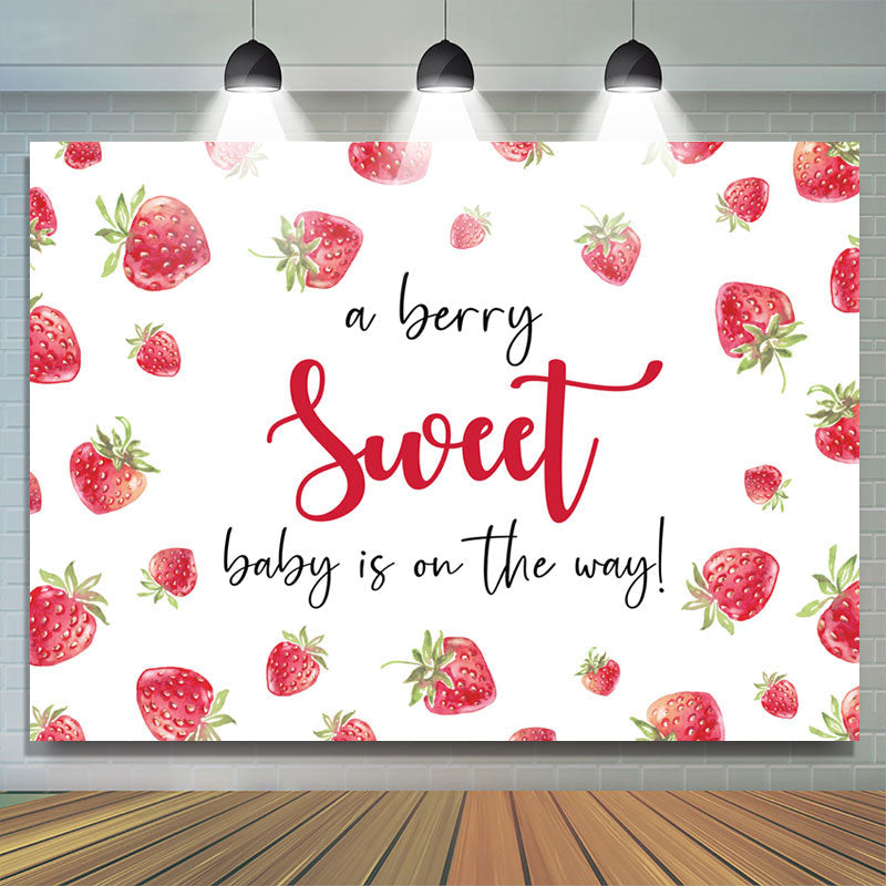 Lofaris Sweet On The Way Strawberry White Baby Shower Backdrop