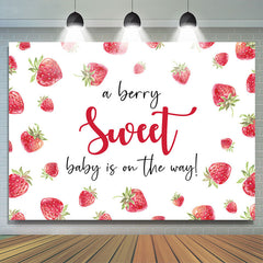 Lofaris Sweet On The Way Strawberry White Baby Shower Backdrop