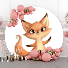 Lofaris Sweet Orange Fox White Round Baby Shower Backdrop