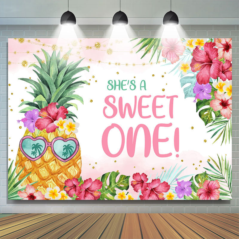 Lofaris Sweet Pineapple Floral Girl 1st Birthday Backdrop